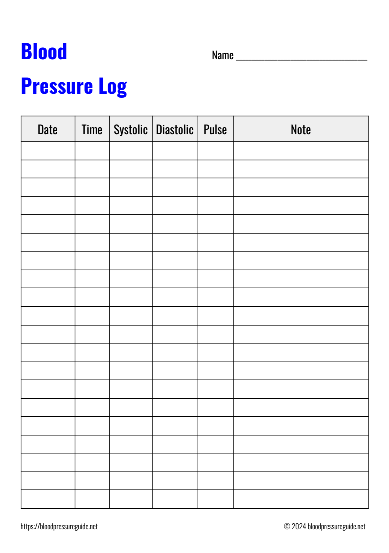 Blood Pressure Log Templates | Free & Printable